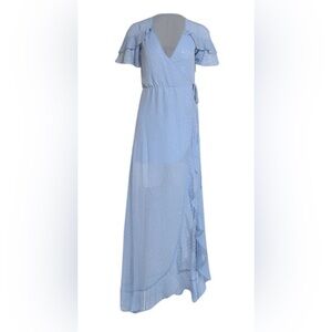 For Love & Lemons x Jamie King pale blue wrap dress with metallic dots. Size S